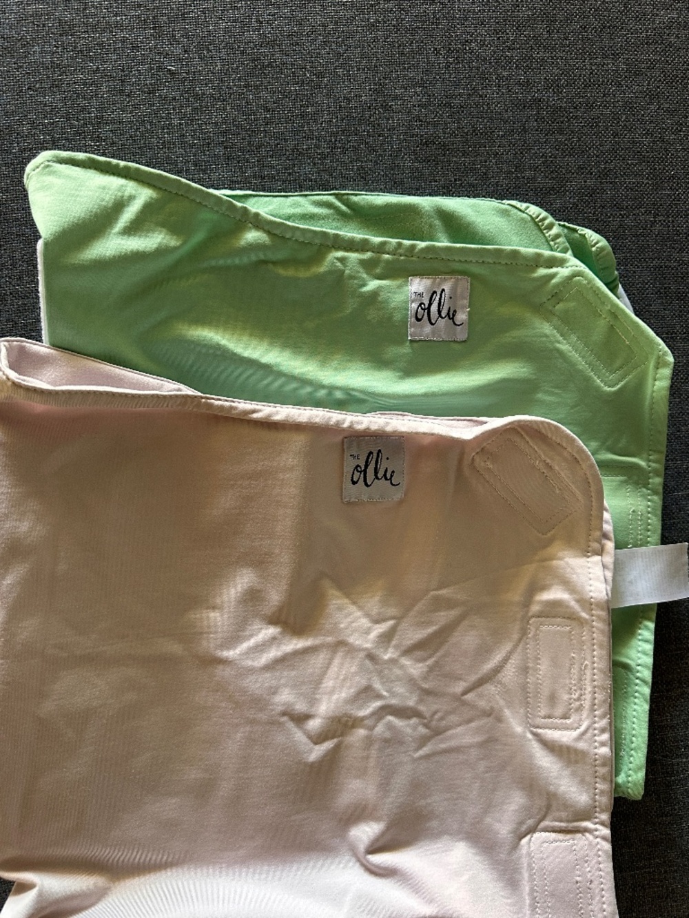Like New! 2 x Ollie Velcro Swaddles - Pink & Green